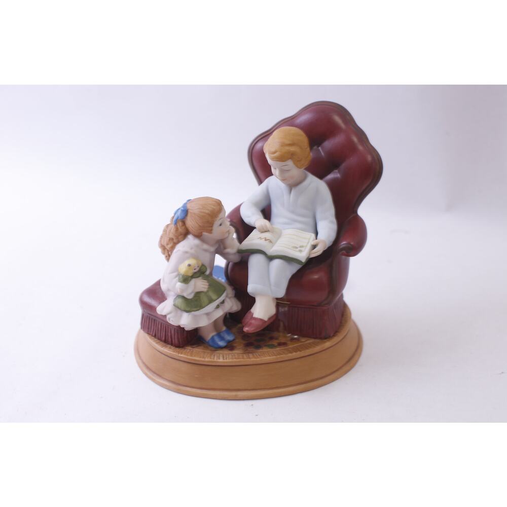 Enjoying the Night Before Christmas, Ceramic Statue, Children Reading a Book,